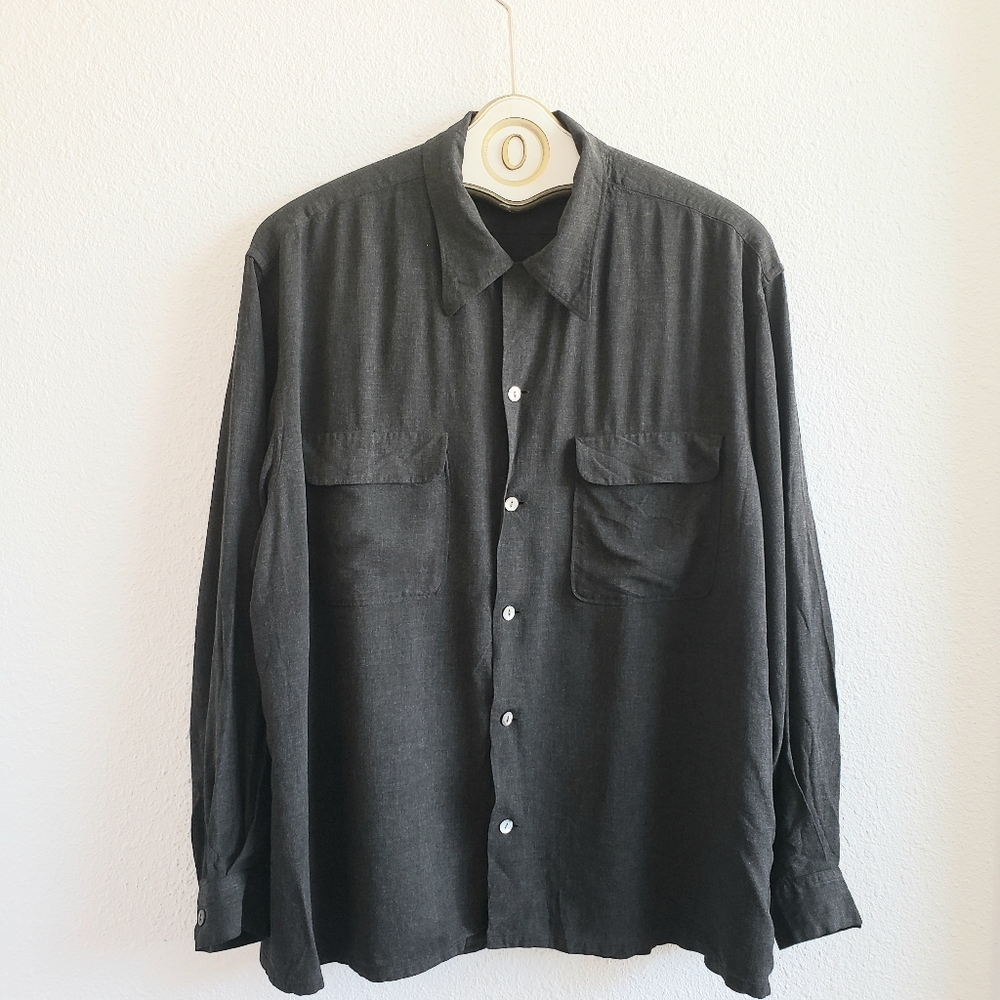 VTG Women Unisex Oversized Mack Moloudji Longsleeve Rayon Charcoul Shirt